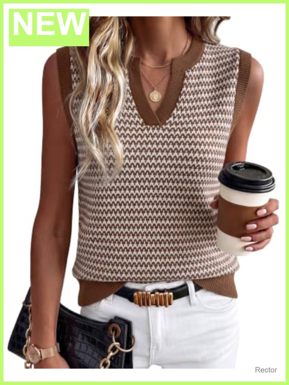 100% Cotton Striped Sweater Vest Polo V-Neck Sleeveless Business Casual